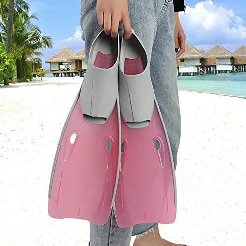 Swim Fins, Swim Training Fins for Snorkeling Swimming Diving, Flexible Comfort Profession Long Floatable Fins with Adjustable Straps for Adults Men Women Kids (M Pink)