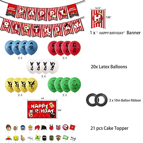 Roblox Birthday Party Supplies, Ro-blox Theme Party Decorations Set, Include Balloons, Happy Birthday Banner, Cake Topper, roblox Virtual World Party Decorations for Boys Birthday