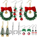 6 Pairs Christmas Dangle Earrings Set Snowflake Santa Tree Bells Snowman Earrings Pierced Hook Drop Earrings for Women, Metal, alloy