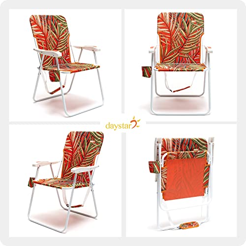 SunnyFeel Folding Beach Chair Lightweight, Portable Lawn Chair for Adults Heavy Duty 300 LBS with Cup Holders, Foldable Camping Chair for Outdoor (Orange Leaf)