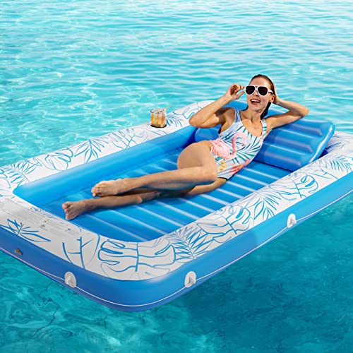 Inflatable Tanning Pool Lounger Float - Jasonwell 4 in 1 Sun Tan Tub Sunbathing Pool Lounge Raft Floatie Toys Water Filled Tanning Bed Mat Pad for Adult Blow Up Kiddie Pool Kids Ball Pit Pool (L)