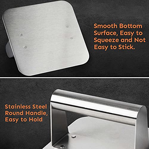 HULISEN Burger Press, Stainless Steel Hamburger Smasher, Non-Stick Smooth Square Bacon Grill Press - Professional Griddle Accessories Kit for Flat Top Griddle Cooking, Gift Package