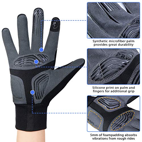 Souke Sports Cycling Bike Gloves Padded Warm Full Finger Bicycle Gloves Shock-Absorbing Anti-Slip MTB Road Biking for Men/Women