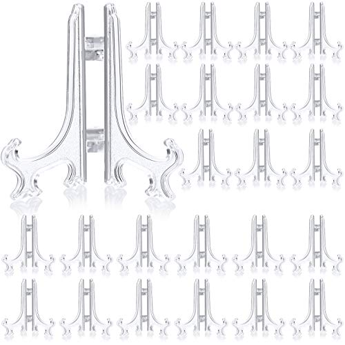 48 Pieces Mini Easel Stands Plastic Plate Stand Holder Display Picture Easel Stand for Display Picture Frame Collectibles Desktop Weddings Party Home Decoration (Clear, 3 Inch)