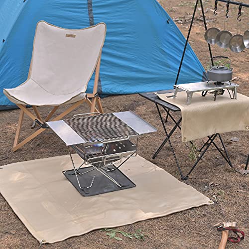 TRIWONDER Fireproof Mat Fire Blanket Fire Pit Mat Under The Grill Protective Deck Patio Grass BBQ Fiberglass Gas Grill Mat Plumber's Pad Oil Pad Fire Retardant Blanket (Beige, 80x80cm)