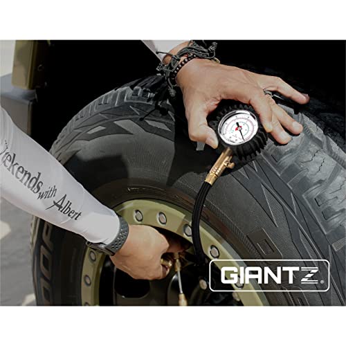 Giantz Tyre Pressure Gauge, 4X4 4WD Tire Deflator 2 in 1 Air Compressor Inflator Automotive Equipment Valve Tool for Car Motorcycle, with 4 Units Scales Storage Case Black