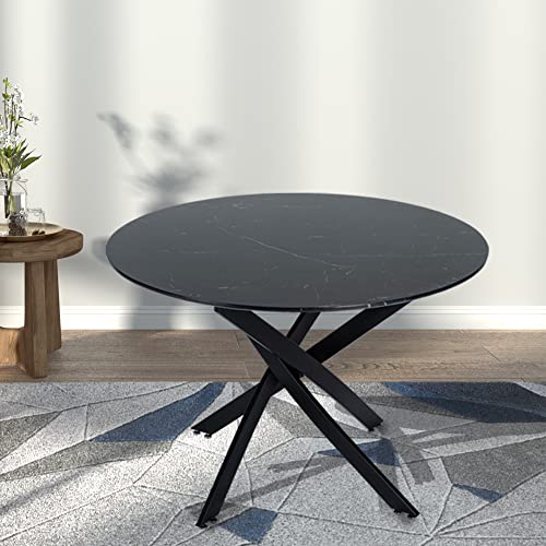 Round Dining Table MDF Marbling Black