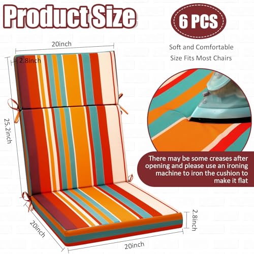 Chitidr 6 Pack High Back Outdoor Chair Cushions Bulk, Waterproof Sponge Foam Outdoor Rocking Chair Cushions, Outdoor Chair Cushion Seat and Back Patio Chair Pad for Indoor and Outdoor (Boho)
