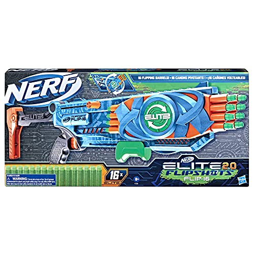 Nerf Elite 2.0 - Flipshots Flip-16 Blaster - Fire 8 Darts Then Flip Barrel to Quickly Fire 8 More - Fire 1 or 2 Darts At A Time - Outdoor Games And Toys For Kids - Boys And Girls - F2551 - Ages 8+