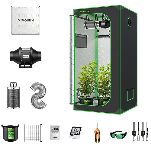 VIVOSUN Grow Tent Complete System, 2.7 x 2.7 ft. Growing Tent Kit Complete with VS1000 Led Grow Light 4 Inch 190CFM Inline Fan Carbon Filter and 8 ft. Ducting Combo, 32" x 32" x 63"