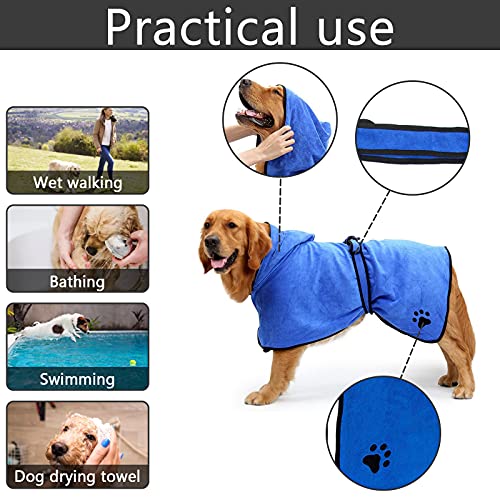 Microfiber Pet Robe Fast Dry Pet Bath Towel Dog Bathrobe with Adjustable Strap Hood Bath Towels for Pet Bath,Blue