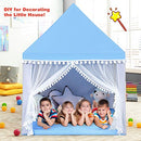 BABY JOY Kids Play Tent, Children Play House w/Solid Wood Frame & Cotton Mat, Indoor Princess/Prince Castle Playhouse for Children Boys & Girls Gift, 105x120x140cm (Blue)