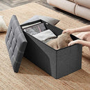Mofish 15/30 inch Folding Storage Ottoman Bench,Storage Chest Footrest Step Stool with Padded Seat for Bedroom Hallway Living Room, End of Bed Storage Seat, Linen Fabric