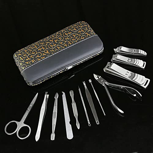 Set of 12Pcs Manicure Pedicure Kit, Nail Clippers, Professional Grooming Kit, Nail Tools with Luxurious Travel Case