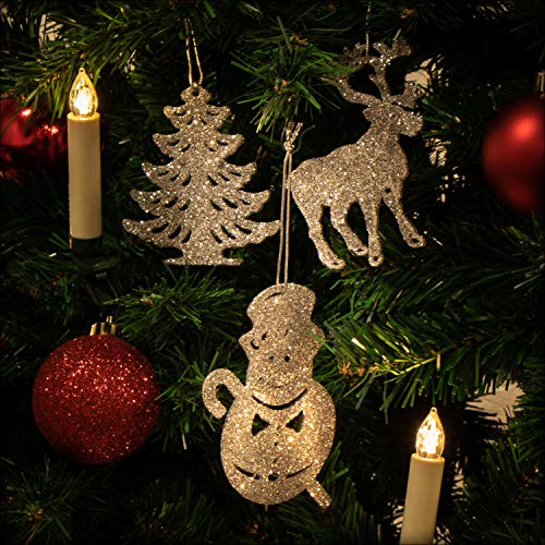 COM-FOUR® 12 x Glitter Pendants for The Christmas Tree, Glittering Christmas Tree Decorations, Christmas Decoration with Various Motifs, Motif Selection Varies, 12 Pieces, 8.5-11 cm