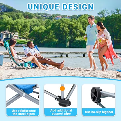 KingCamp Beach Chair High Back Lightweight Folding Backpack Chair with Cup Holder Pocket Pillow Bag for Outdoor Camping Sand Concert Lawn Festival Sports, Blue