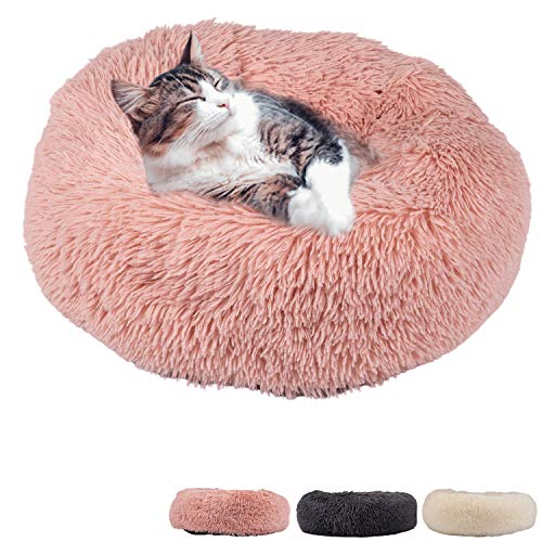 Zenify Pets Calming Dog Bed for Cats or Small Medium Dogs Puppy (70cm, Beige Pink)…
