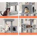 BEASTIE 143cm Multi-Level Cat Tree Tower with Scratching Posts, Sisal-Covered Cat Condo Play House Wood Furniture with Plush Perch, Light Grey Cat Scratcher Tower for Kittens Climbing and Rest