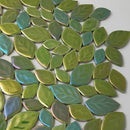 1.1LB Random Iridescent Leaves Ceramics Mosaic Tiles, Making Creative 3 Size Ceramic Mosaic Pieces for DIY Craft,Flowerpots, Vases, Cups, Garden Decor Mosaic Making Supplies (Green)