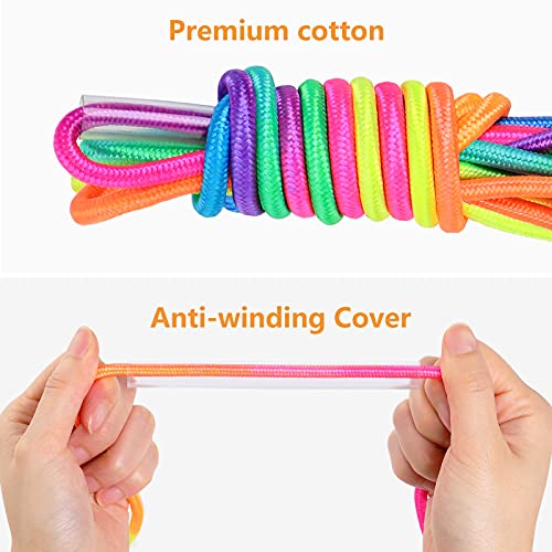 Hianjoo [2 Pack] Skipping Rope, Kids Adjustable Cotton Rope Wooden Handle Jump Rope for Children Boys and Girls for Exercise Fitness Training Weight Loss Outdoor Activity, Pink and Blue