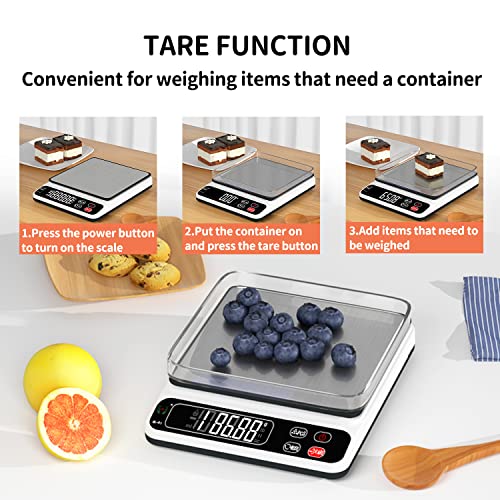 Scale Jazz Kitchen Scale for Cooking, Baking, Meal Prep, Dieting & Weight Loss Digital Ounces, Grams, Milliliters, 6.6 lbs / 3 kg, Backlit Display, Battery Included (White)