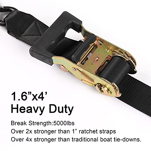 Ayaport Boat Trailer Transom Tie Down Straps for Boat Jet ski Kayak Canoe 4 Feet 1.6 inches 5000lbs Break Strength Heavy Duty Ratchet Straps with S Hooks, Pack of 2