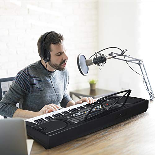 Costway 61-Key Electric Piano Keyboard, Portable Musical Instrument w/Microphone Headphone, Adjustable Stand, Foldable Stool, LCD Screen, Dual Power Supply, Perfect for Beginners (Type 2)