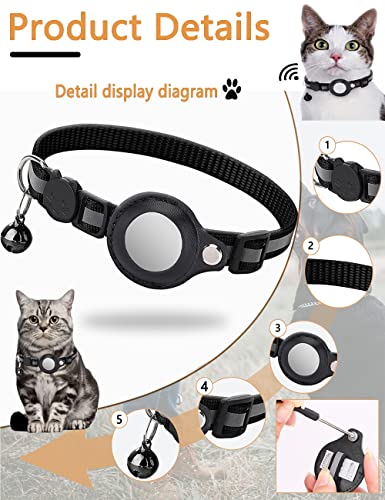 Airtag Cat Collar with Breakaway Bell, Cat Collar Accessory with Safety Buckle for Apple Air Tag, Reflective Airtag Cat Collar Waterproof Airtag Holder Quick Release for Dog Kitten Puppy (Blue)