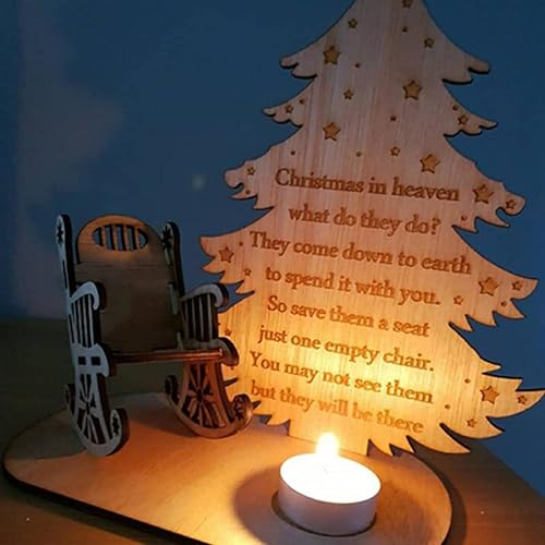 Christmas Remembrance Candle Ornament,Rocking Chair Christmas Angel Poem Desktop Wooden Christmas Memorial Ornament,Wooden Candlestick Decoration Christmas Tree Candle Holder For Home Party (Tree Chair)