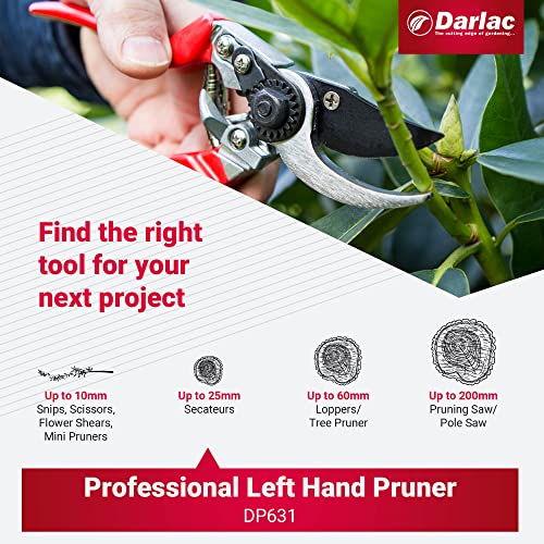 Darlac Professional Left Hand Pruner - Reversed Blade & Left Thumb Action Catch For Left-Handed Use - High Carbon Steel Blade - Rust Resistant - Adjustable Tension - For Heavy Duty & Light Pruning