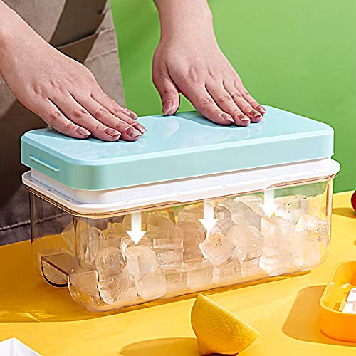 【1S Press to Release】 Ice Cube Tray with Lid and Storage Bin, 32-Tray Easy-Release Ice Cube Maker Flexible Silicone Ice Cube Mold for Freezer, Comes with Scoop and Press Plate