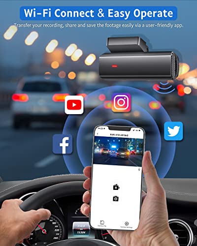 EUKI Dash Cam Front, 1080P Mini WiFi Dash Camera for Cars,Car Camera Dash with Parking Monitor, Super Night Vision, 170° Wide Angle, App Control, G-Sensor, Easy Installation