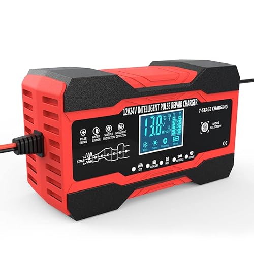 AILRINNI Battery Charger 10-Amp, 12V and 24V Smart Car Battery Charger AU Plug,Trickle Charger for Car - Smart Fully-Automatic Battery Maintainer with Temperature Compensation and LCD Display