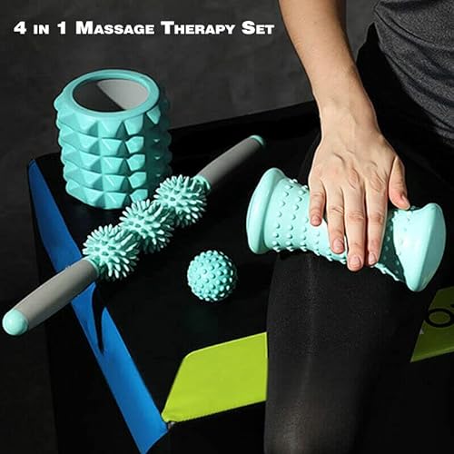 HCE 4 in 1 Foam Roller Set Yoga Massage Roller Muscle Roller Stick Spiky Massage Ball for Physical Therapy & Exercise,Back Pain,Deep Tissue