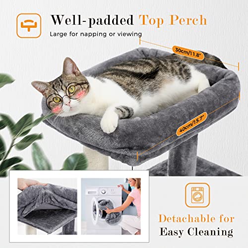 PAWZ Road Cat Tree Luxury Cat Tower with Double Condos, Spacious Perch, Fully Wrapped Scratching Sisal Post and Replaceable Dangling Balls Gray