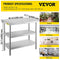 VEVOR Stainless Steel Prep Table, 48x18x33 in Commercial Stainless Steel Table, 2 Adjustable Undershelf BBQ Prep Table, Heavy Duty Kitchen Work Table, for Garage, Home, Warehouse, and Kitchen Silver