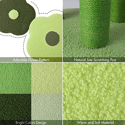 Cat Scratching Post, Mushroom Claw Scratcher Pole Natural Sisal Rope Scratching Board for Indoor Kitten Training Interactive Toys Activity Center Small Cats Tree Climbing Tower House Accessories (Green Cat Tower)