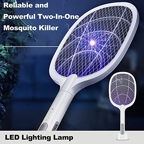 Staright Electric Bug Zapper Racket, Mosquito Killer, Fruit Fly Swatter Zap, Two-in-One USB Reable Electronic Swatter Pest Control, LED Lamp, 3 Layer Safety Mesh Safe to Touch