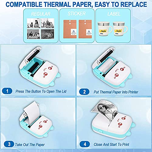 Pocket Mini Printer, Portable Bluetooth Thermal Printer with 3 Rolls Printing Paper for iOS Android, Mobile Wireless Label Receipt Sticker Photo List Notes Inkless Smart Printing Gift