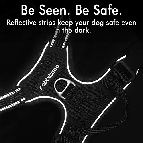 Rabbitgoo Dog Harness No-Pull Pet Harness Adjustable Outdoor Pet Vest 3M Reflective Oxford Material Vest for Dogs Easy Control for Small Medium Large Dogs, Black, L