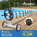 ALFORDSON Pool Cover Roller 4.5m Adjustable Swimming Solar Blanket Reel with Attachment Straps/Clips/Hand Crank/Wheels, Heavy Duty Aluminium in Blue and Silver