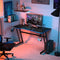 Giantex Z Shaped Gaming Desk, Ergonomic Gaming Table w/Cup Holder, Adjustable Headphone Hook, Gaming Handle Rack & Carbon Fiber Desktop, PC Gaming Desk Home Office Computer Desk, Blue & Black