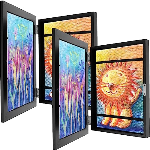 2 Pack Kids Artwork Picture Frame Kids Art Frames Front Opening A4 Children Art Projects Kids Artwork Display Frame Picture Frame Hold up to 150 Artworks for Crafts Drawing (2*Black)