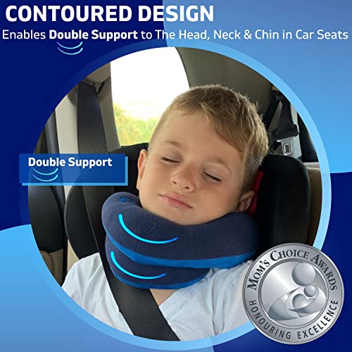 BCOZZY Kids Chin Supporting Travel Pillow for 8-12 Y/O- Stops the Head from Falling Forward- Comfortable Road Trip Essential. Soft, Washable, Medium Size, Navy