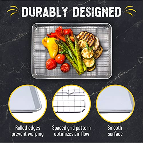 Checkered Chef Baking Sheet with Wire Rack Set - Twin Set w/Half Sheet Pan & Stainless Steel Oven Rack for Cooking