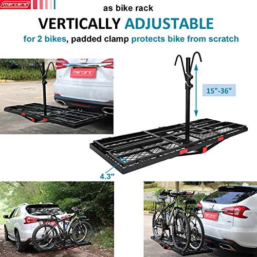 MERCARS Hitch Cargo Carrier with Bike Rack 60" x 24" x 14" Fits 2 Bikes,Folding Cargo Rack Rear (mid Bike Rack)