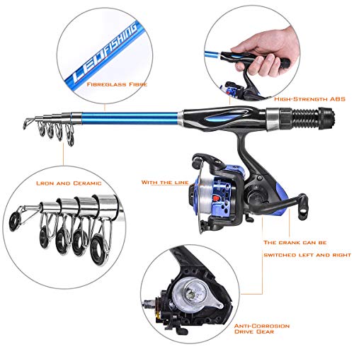 Leo Light Weight Kids Fishing Pole Telescopic Fishing Rod and Reel Combos with Full Kits Lure Case and Carry Bag for Youth Fishing and Beginner (15OCM Rod and Reel Combos with Full Kits and Carry Bag)