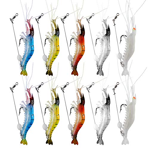WANBY Artificial Silicone Soft Bait Set Luminous Swimbait Shrimp Fishing Lure with Hooks Fishing Tackle Freshwater/Saltwater (10Pcs)