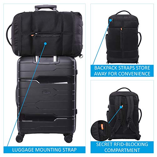 Aerolite 55x35x20cm 39L Hand Cabin Luggage Backpack with YKK Zippers, Fits 15” Laptop, Carry On Rucksack Satchel Holdall Travel Daypack Flight Bag, 55x35x20, Black, Black, 55x35x20, Hand Luggage