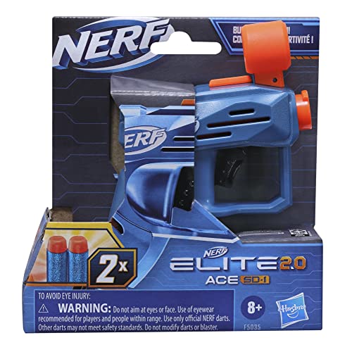 Nerf Elite 2.0 Ace SD-1 Blaster, 2 Official Nerf Elite Darts, Onboard 1-Dart Storage, Stealth-Sized, Pull-Down Priming Handle, Easy to Use